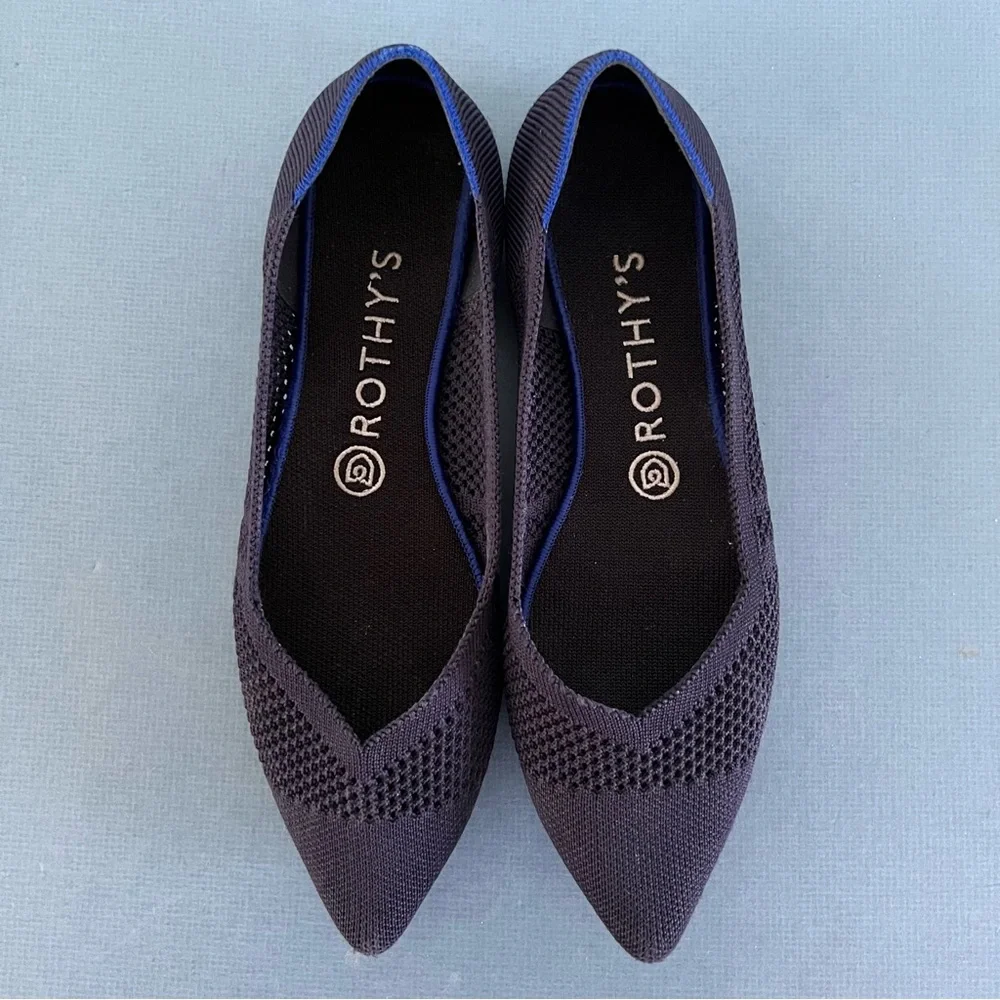 Rothy’s‎ The Point Maritime Lattice Stitch Navy Blue Washable Knit Ballet Flats